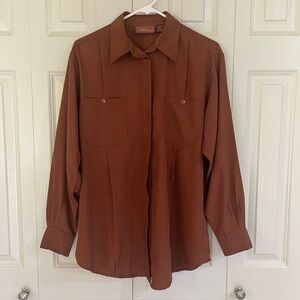 Worthington Brown Copper Long Sleeve Button Up Blouse Size 10M